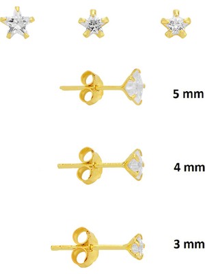Söğütlü Silver 925 Ayar Gümüş Altın Kaplama 3'lü Tekli Kombin Set Yıldız Kesim Taşlı Minimal Küpe (3-4-5 Mm) SGTL13528GOLD