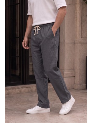 Erkek Füme Müslin Görünümlü Baggy Eşofman Altı Bol Paça Rahat Kalıp Oversize