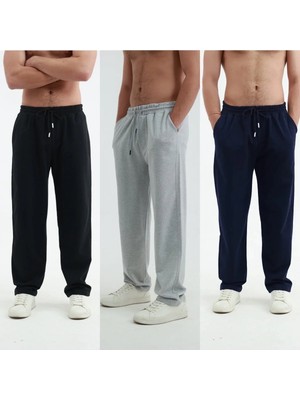 Erkek 3 Lü Eşofman Altı Geniş Kesim Baggy Rahat Kalıp Bol Paça