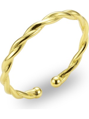 Söğütlü Silver 925 Ayar Gümüş Yüzük Altın Kaplama Kıvrımlı Burgu Yüzük - Ayarlanabilir Minimal Taşsız Kadın Yüzük SGTL13516GOLD