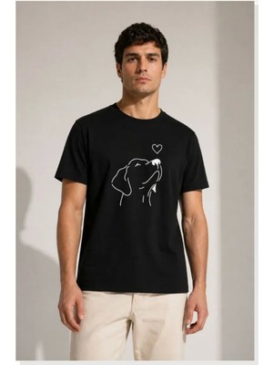 Modi Erkek Köpek Figürlü Minimal Baskılı Tişört Kısa Kol Yazlık T-Shirt Siyah