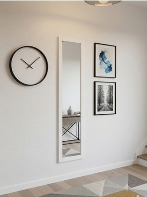 Mirrorss Beyaz Renk Ahşap Çerçeve Cam Ayna 120 x 27 Hol Ayna , Duvar Room Antre Giriş Salon Ayna Makyaz Ayna