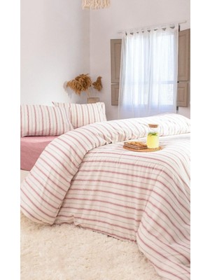 Koza Viento Nevresim Takımı Pamuk Polyester Bordo Kahve Çizgili Çift Kişilik