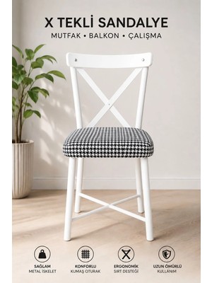 Bambeds Mobilya X Sandalye Tekli | Mutfak, Balkon ve Çalışma Sandalyesi | Metal Ayaklı Sandalye, Beyaz