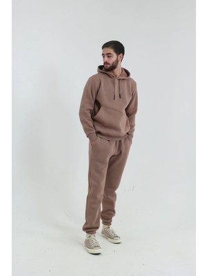 Kahverengi Erkek 3 Ip Eşofman Takımı Yandan Cepli (Yumuşacık Puf Kumaş)