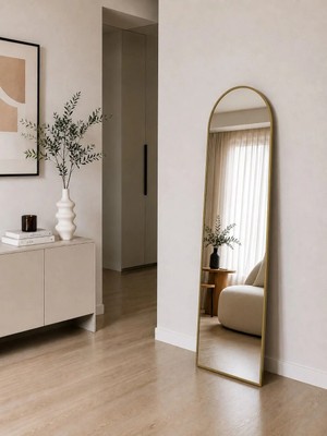 Effe Yapı Dekor Gold Metal Çerçeveli 180X50 cm Ayaklı Oval Boy Aynası