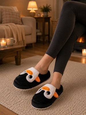 ModaOnn Inek Figürlü Nakışlı | Kışlık Unisex Ev Terliği | Kaydırmaz Taban