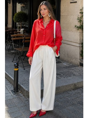 Madmext Kırmızı Muslin Kumaş Basic Kadın Gömlek MG1660