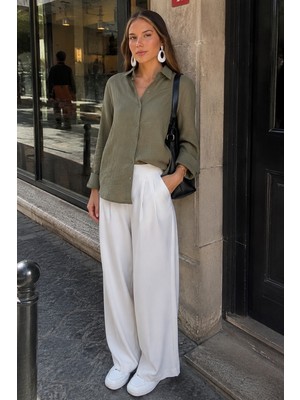 Madmext Haki Muslin Kumaş Basic Kadın Gömlek MG1660