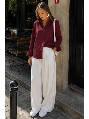 Madmext Bordo Muslin Kumaş Basic Kadın Gömlek MG1660