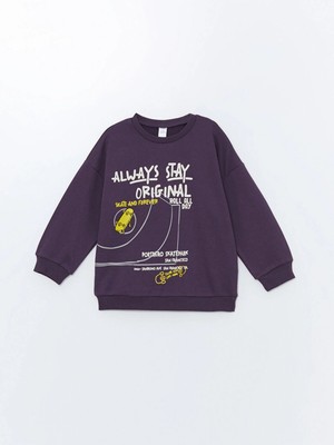 LC Waikiki Lcw Kids Mor Bisiklet Yaka Uzun Kollu Baskılı Erkek Çocuk Sweatshirt