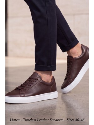 Liarca Ghostwood - Hakiki Deri Sararmaz Faylon Taban Kahverengi Beyaz Erkek Sneaker Ayakkabı