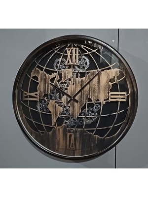 Quattro Home Dünya Haritası Temalı Metal Duvar Saati - 60 cm