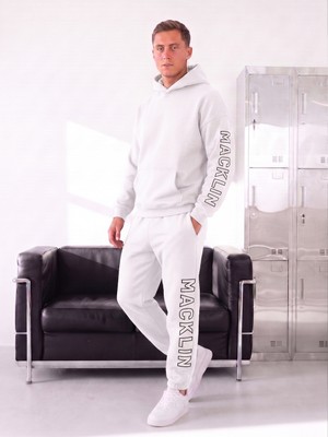 Macklin Unisex Kadın Erkek Kol ve Paça Baskılı Oversize 3 Iplik Kapüşonlu Sweatshirt ve Jogger Eşofman Altı