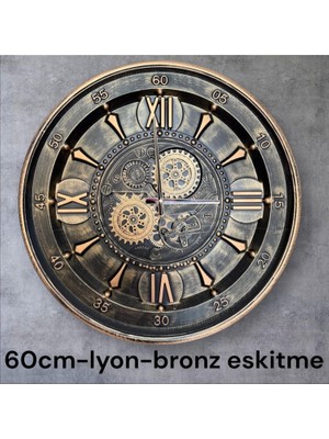 Quattro Home Çarklı Mekanizmalı Bronz Eskitme Duvar Saati
