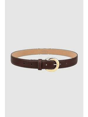 Gusto Oval Tokalı Suni Deri Kemer - Kahverengi