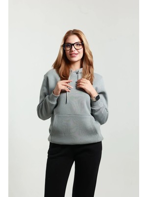 Kadın Kapüşonlu Kanguru Cepli Sweat 3 Iplik ( Yumuşacık Puf Kumaş )