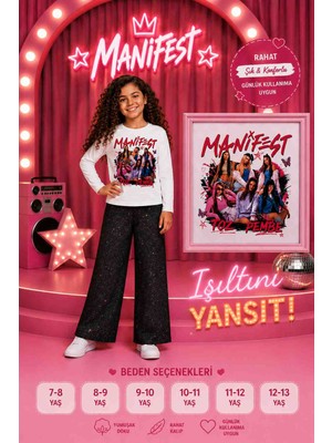 Manifest Baskılı Pamuklu Uzun Kollu Tişört ve Simli Baskılı  Alt 2'li Takım