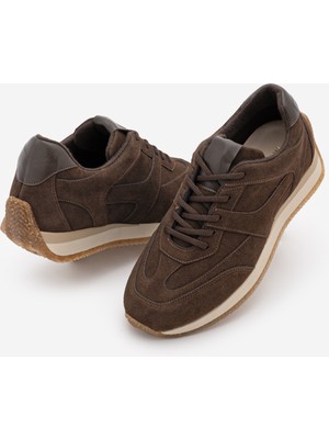 Marjin Kadın Süet Bağcıklı Retro Günlük Sneaker Spor Ayakkabı Foryeta Kahve Süet