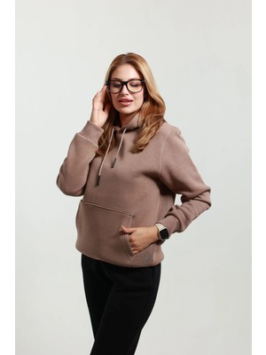 Kadın Kapüşonlu Kanguru Cepli Sweat 3 Iplik ( Yumuşacık Puf Kumaş )