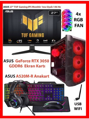 Comloji Ga Gaming Asus Dual Rtx 3050 + Ryzen 5 5500 16GB Ram 512GB M2 SSD + Asus Tuf 146Hz 27 Inc Monitörlü Full Set Oyuncu Bilgisayarı