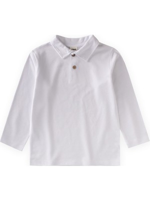 Cigit Polo Yaka Uzun Kollu T-Shirt 5-12 Yaş Kırık Beyaz