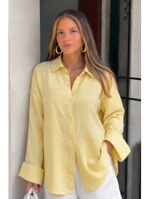 Madmext Sarı Muslin Kumaş Basic Kadın Gömlek MG1660