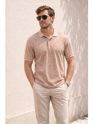 Madmext Bej Desenli Polo Yaka Tişört 5876