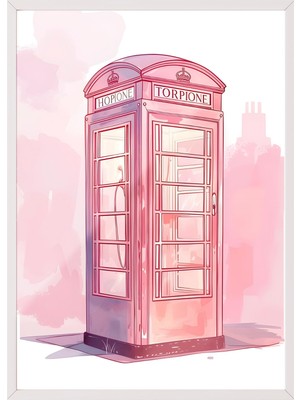 1001 Beyaz Çerçeveli Tablo Pembe Telefon Kulübesi – Londra Retro Genç Odası Dekoru Poster 106171,