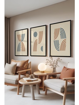 1001 Siyah Çerçeveli 3’lü Tablo Seti Dual Lines – Renkli Yaylar Salon Set 30099, 15 x 21