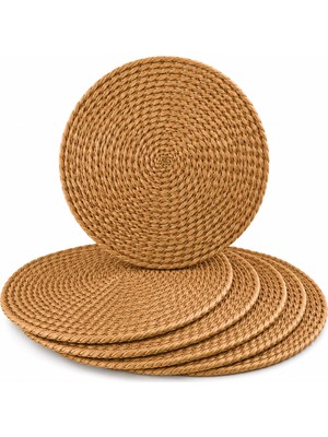 1001 Sogud Hasır Supla 6’lı Set - 32 cm Yuvarlak Amerikan Servis - Doğal Hasır Görünümlü El Ör