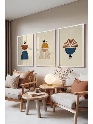 1001 Beyaz Çerçeveli 3’lü Tablo Seti, Abstract Balance – Modern Formlar, Ofis Set No: 30098 50 x 7