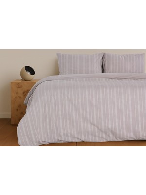 1001 Sleeptown Keten Görünümlü Armürlü Pamuk Nevresim Takımı Gri-Bej 200X220 Çift Kişilik Bej