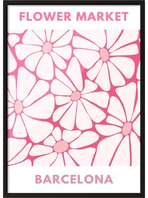 1001 Siyah Çerçeveli Tablo Pembe Çiçek Deseni – Flower Market Mutfak Dekoru Poster 101952, 50 x 70