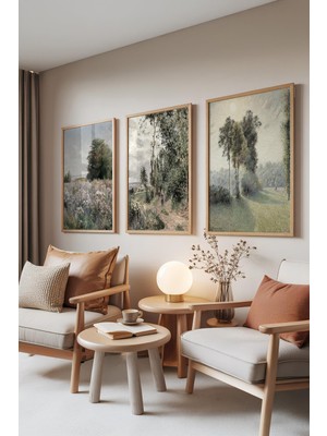 1001 Ahşap Çerçeveli 3’lü Tablo Seti Klasik Manzara – Soft Tonlar Salon Set 30120, 70 x 100