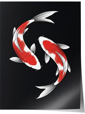 1001 Premium Poster Siyah Zeminde Kontrast Koi Ritmi Salon Dekoru, 10 x 15