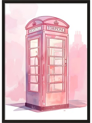 1001 Siyah Çerçeveli Tablo Pembe Telefon Kulübesi – Londra Retro Genç Odası Dekoru Poster 106171,