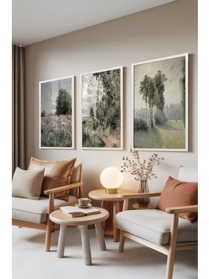 1001 Beyaz Çerçeveli 3’lü Tablo Seti Klasik Manzara – Soft Tonlar Salon Set 30120, 15 x 21
