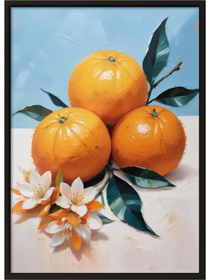 1001 Siyah Çerçeveli Tablo Portakal Dalları - Akdeniz Esintili Mutfak Dekoru Poster 100648, 70 x 100
