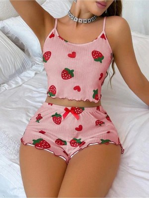 Selveta Kadın Penye Ip Askılı Şortlu Ince Gecelik Pijama Takımı