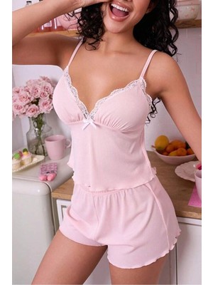 Selveta Kadın Penye Ip Askılı Şortlu Ince Gecelik Pijama Takımı