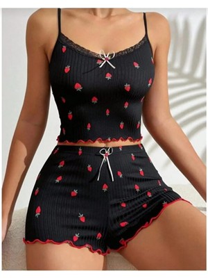 Selveta Kadın Penye Ip Askılı Şortlu Ince Gecelik Pijama Takımı