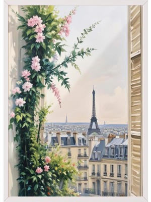 1001 Beyaz Çerçeveli Duvar Tablosu Paris Penceresi Salon Dekoru, 10 x 15