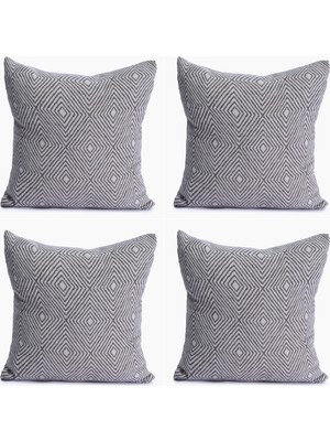 1001 Lüks 100% Pamuk Dekoratif Desenli Kırlent Kılıfı 4 Adet Set 45X45 Cm, Kaliteli Pamuklu Kumaş K