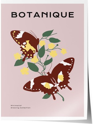 1001 Çerçevesiz Poster Kelebekli Çiçek Dalları – Botanik Oturma Odası Dekoru Poster 100834, 30 x