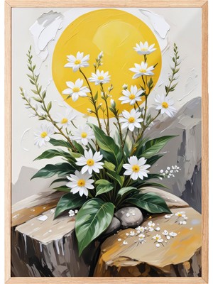 1001 Ahşap Çerçeveli Tablo, Güneşli Vazoda Papatyalar-Neşeli Botanik, Mutfak Dekoru Poster No: 1004