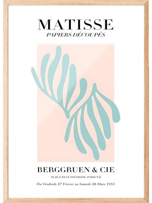 1001 Ahşap Çerçeveli Tablo Turkuaz Yaprak Formu – Matisse Stil Salon Dekoru Poster 101999, 21 x 30