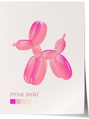 1001 Premium Poster Pembe Balon Köpek Figürü Modern Pop Art Illüstrasyonu Salon Dekoru, 50 x 70