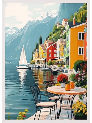 1001 Beyaz Çerçeveli Tablo Kıyı Kafesi - Sahil Manzarası Salon Dekoru Poster 105968, 70 x 100