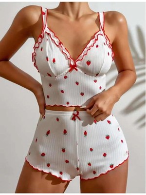 Selveta Kadın Penye Ip Askılı Şortlu Ince Gecelik Pijama Takımı